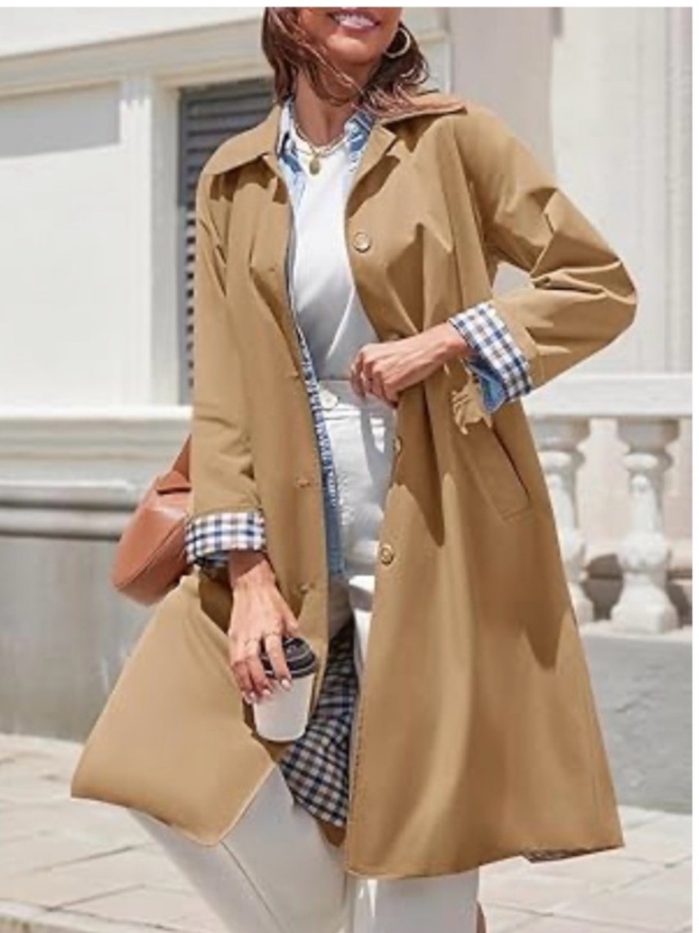 Tankaneo Women’s Long Windproof Button Up Trench Coat - Camel Size Small NWT